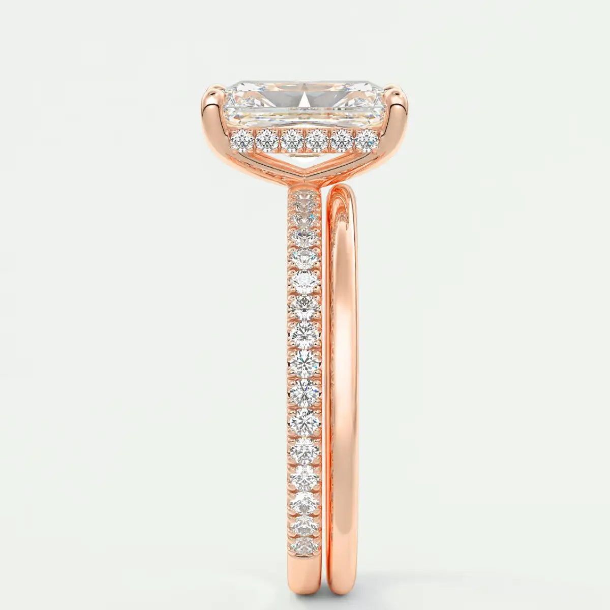 Custom made amelie radiant hidden halo engagement ring | diamond lab