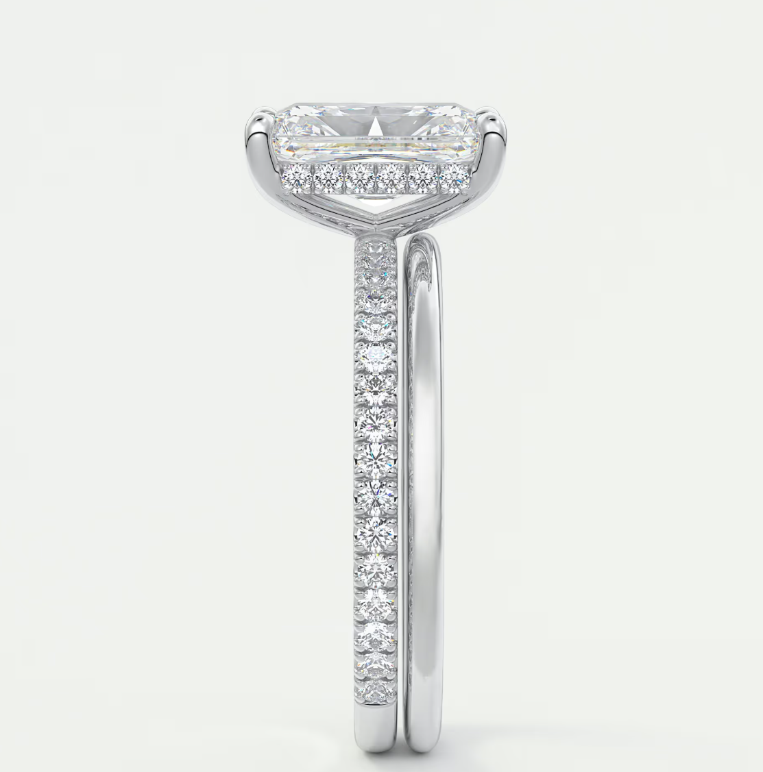 Custom made amelie radiant hidden halo engagement ring | diamond lab