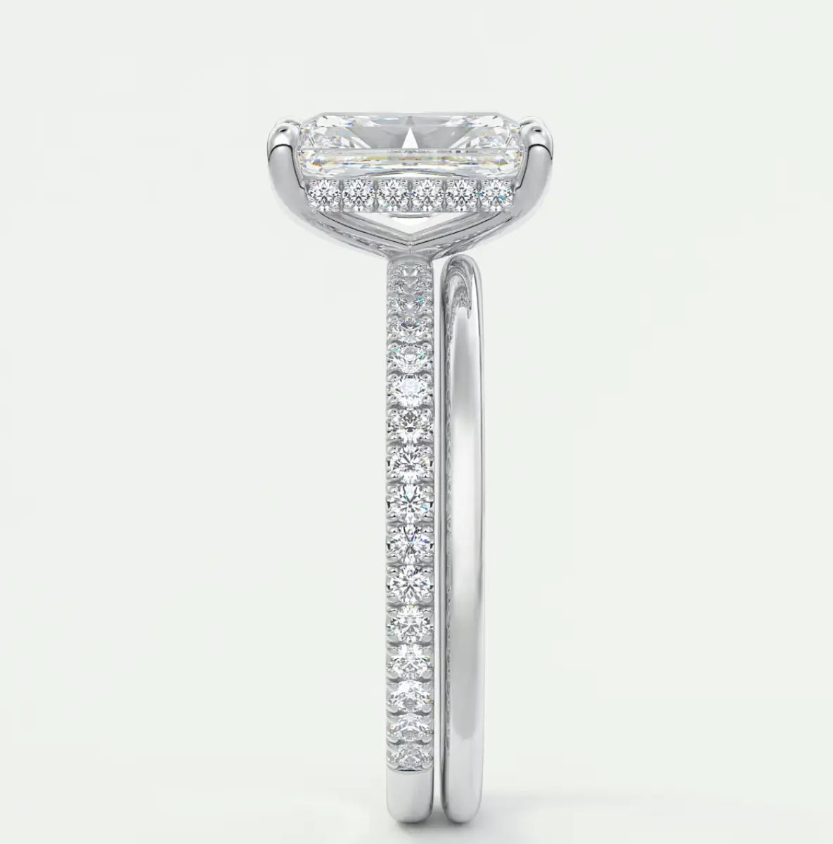 Custom made amelie radiant hidden halo engagement ring | diamond lab