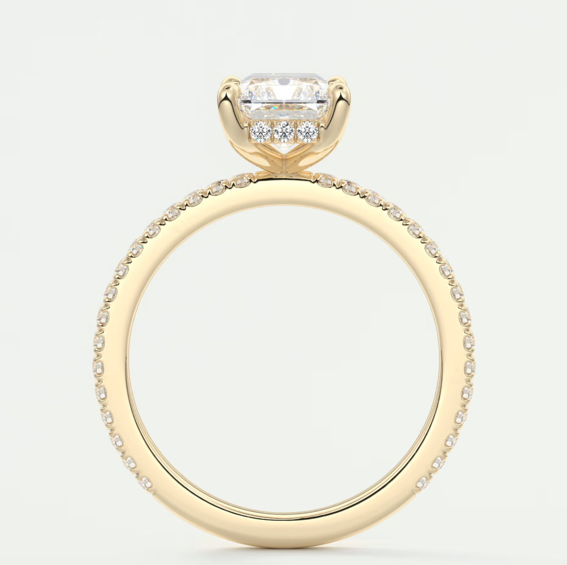 Custom made amelie radiant hidden halo engagement ring | diamond lab