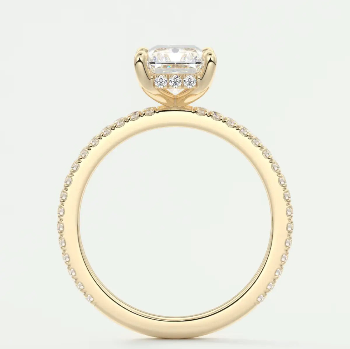 Custom made amelie radiant hidden halo engagement ring | diamond lab