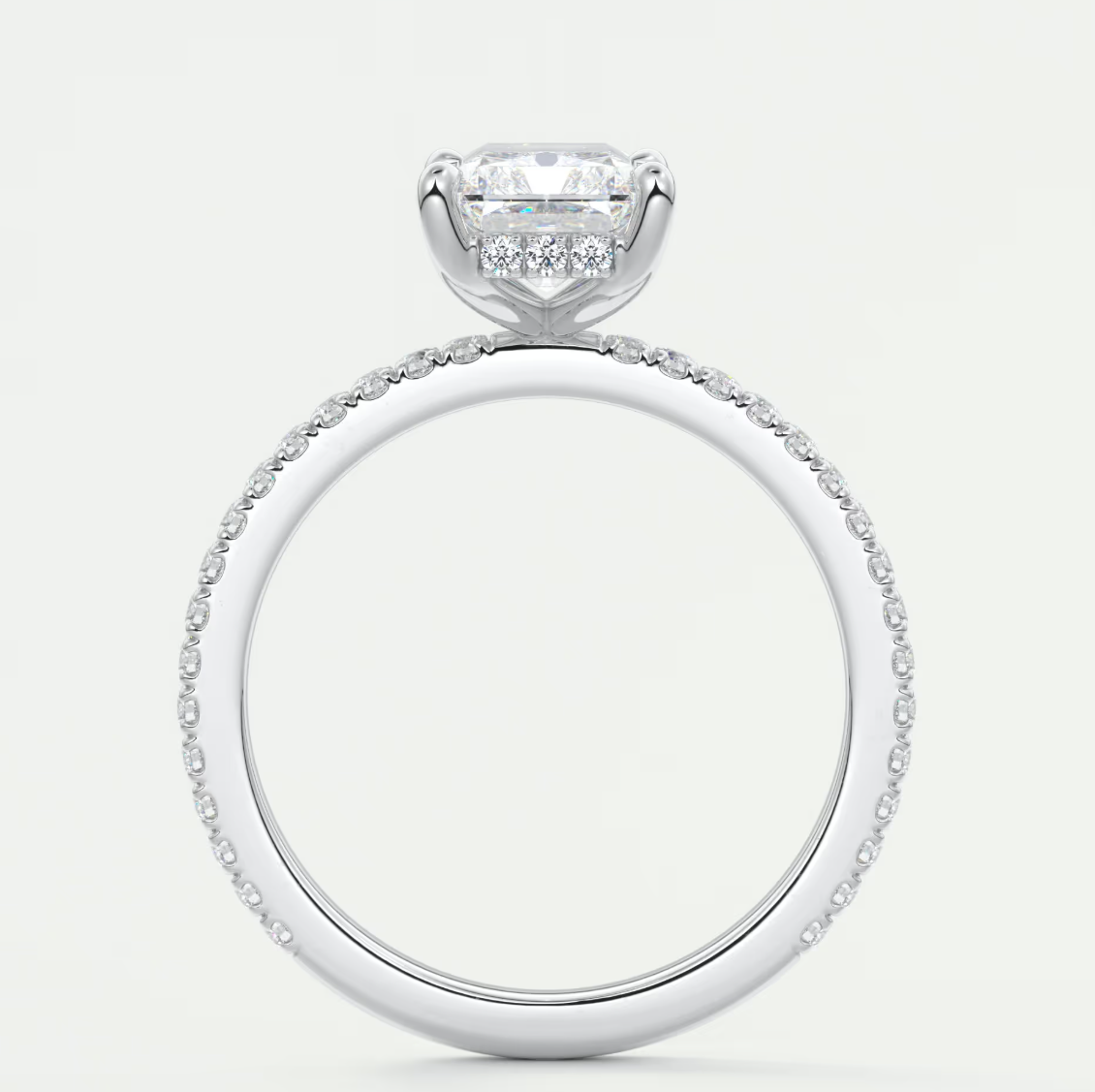 Custom made amelie radiant hidden halo engagement ring | diamond lab