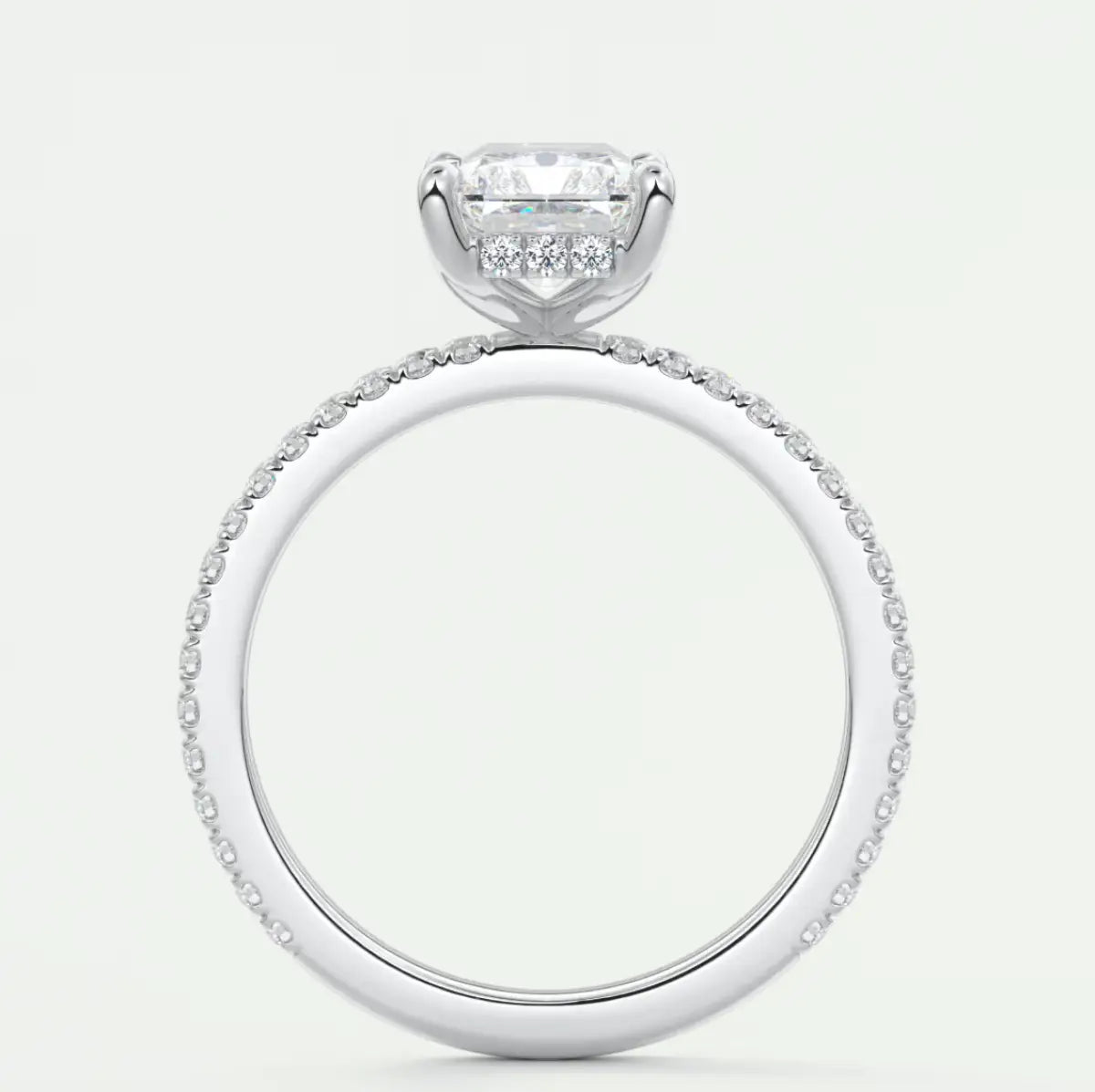 Custom made amelie radiant hidden halo engagement ring | diamond lab