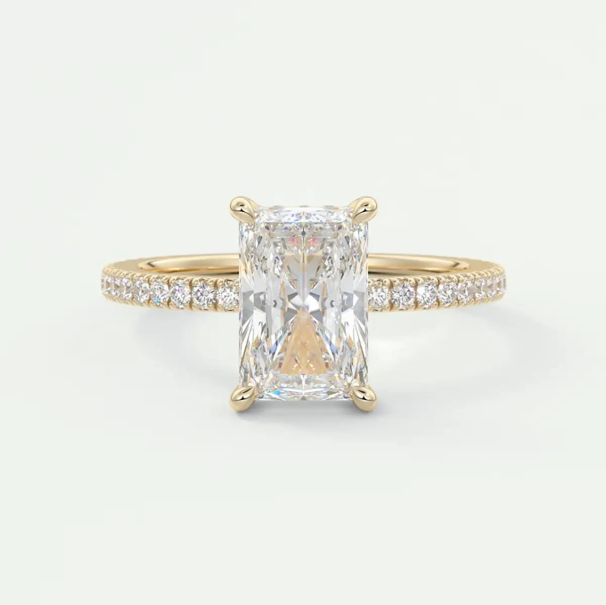 Custom made amelie radiant hidden halo engagement ring | diamond lab