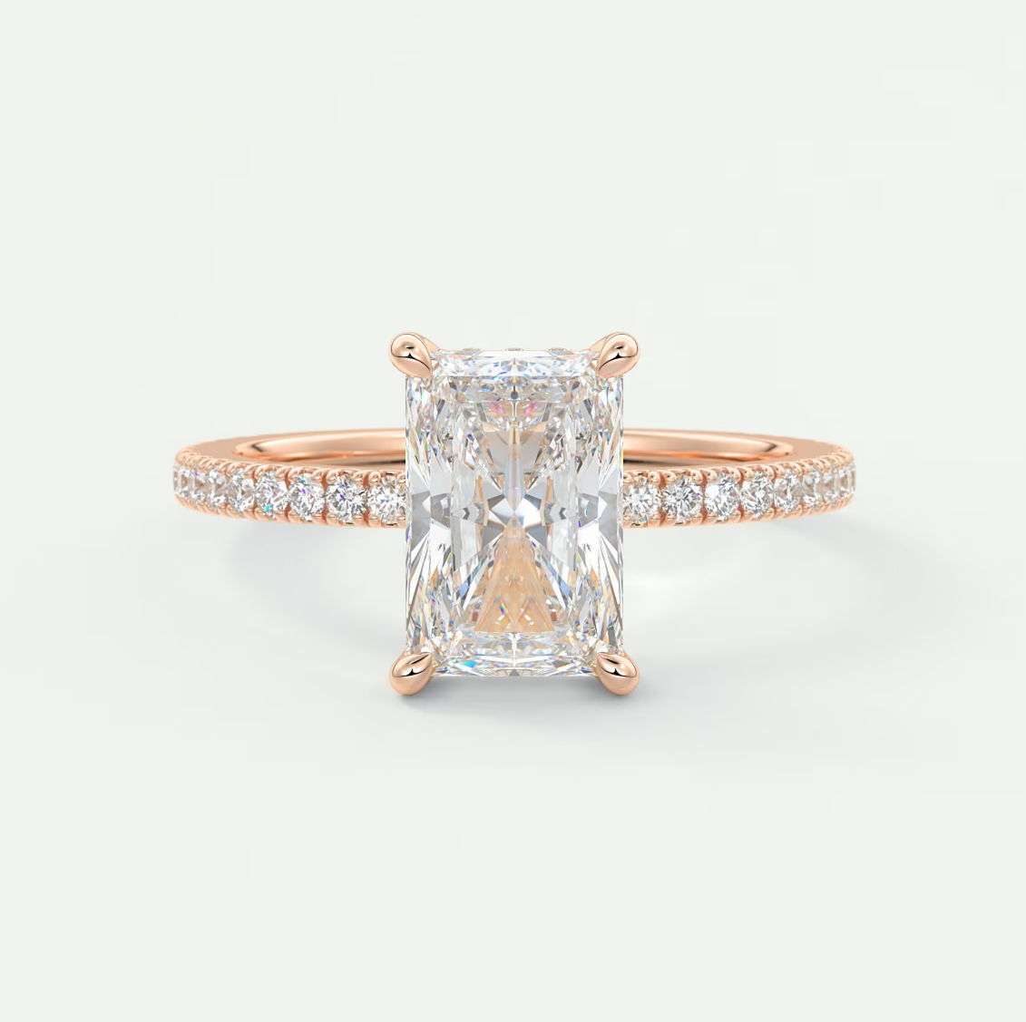 Custom made amelie radiant hidden halo engagement ring | diamond lab