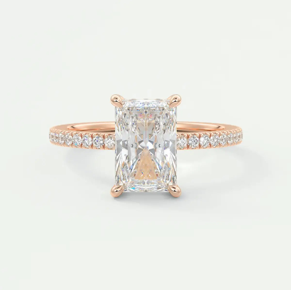 Custom made amelie radiant hidden halo engagement ring | diamond lab