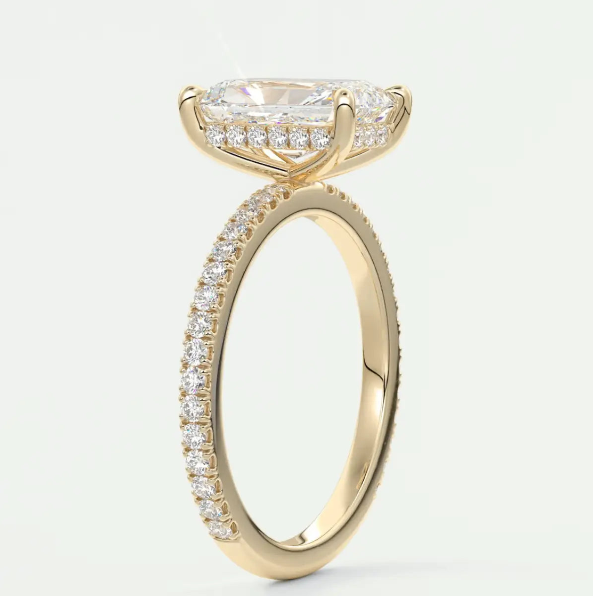 Custom made amelie radiant hidden halo engagement ring | diamond lab