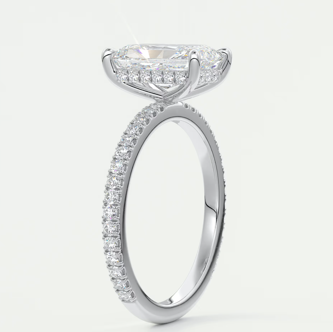 Custom made amelie radiant hidden halo engagement ring | diamond lab