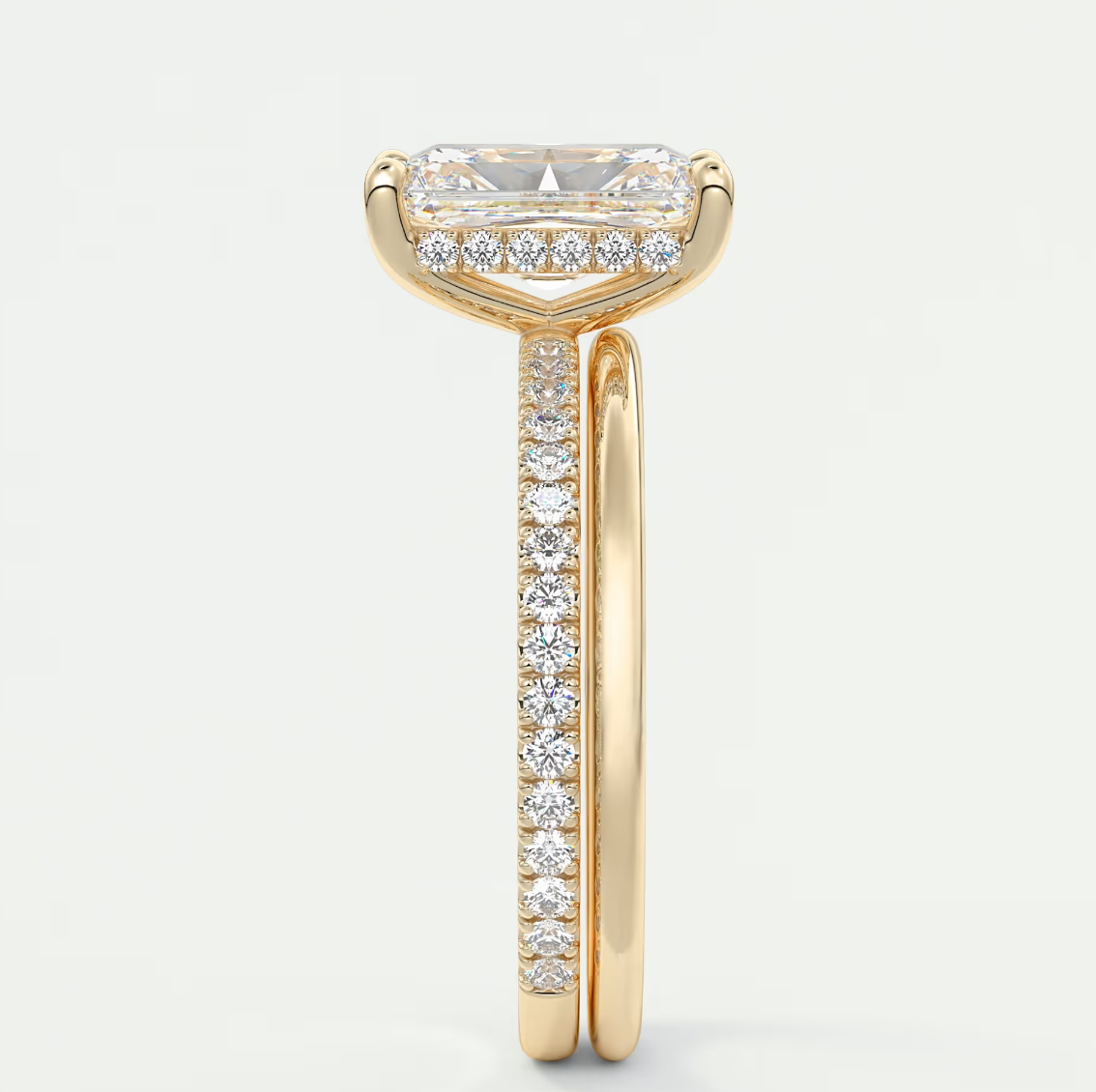 Custom made amelie radiant hidden halo engagement ring | diamond lab