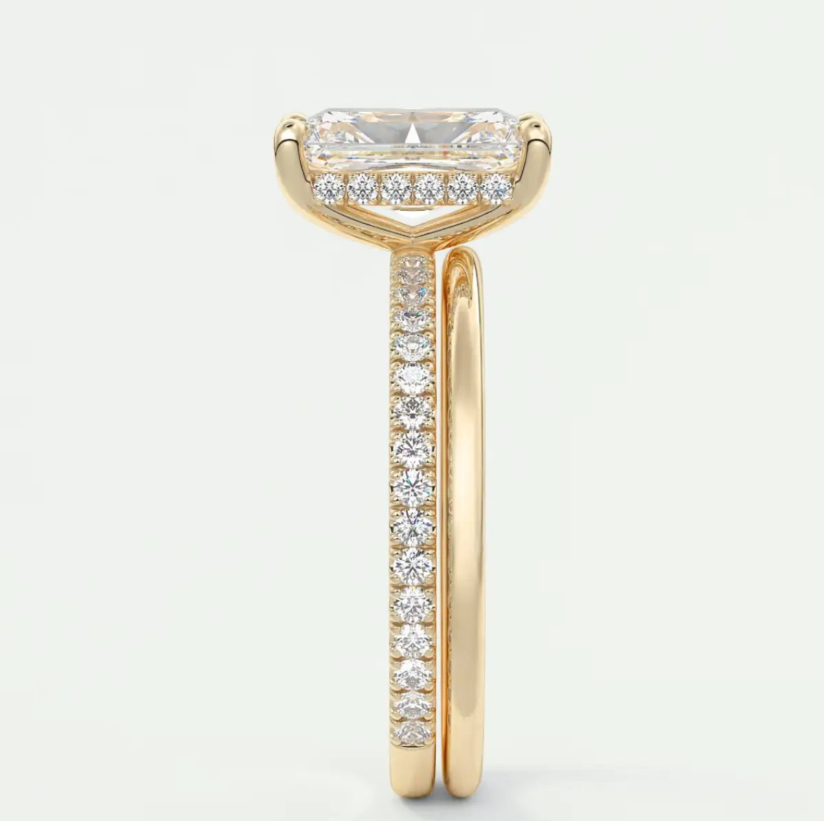 Custom made amelie radiant hidden halo engagement ring | diamond lab