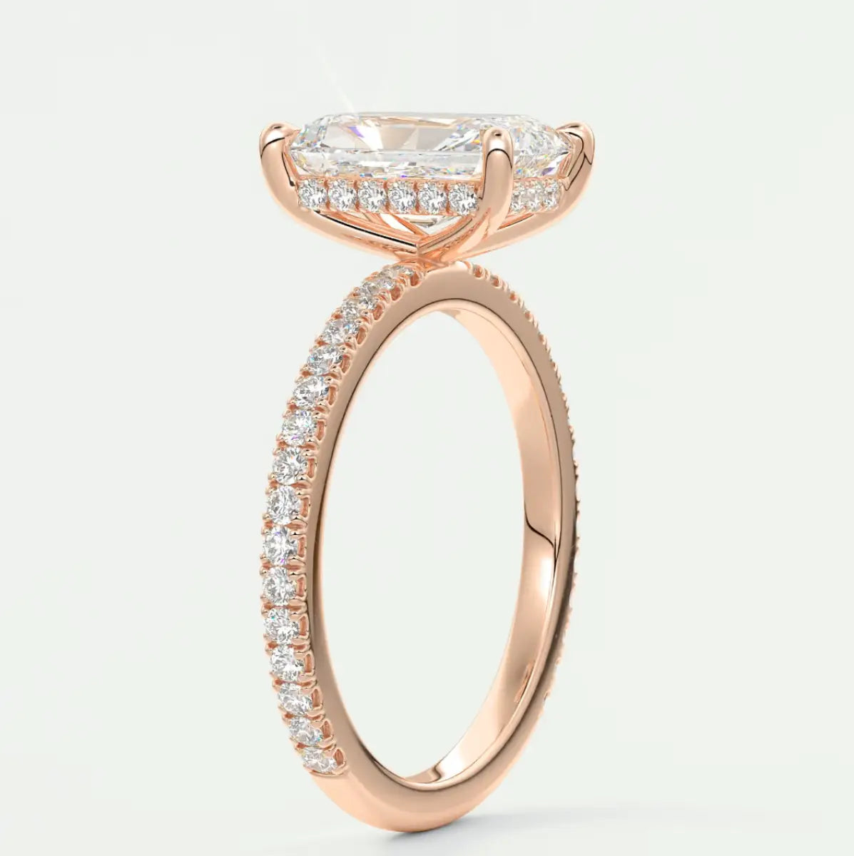 Custom made amelie radiant hidden halo engagement ring | diamond lab