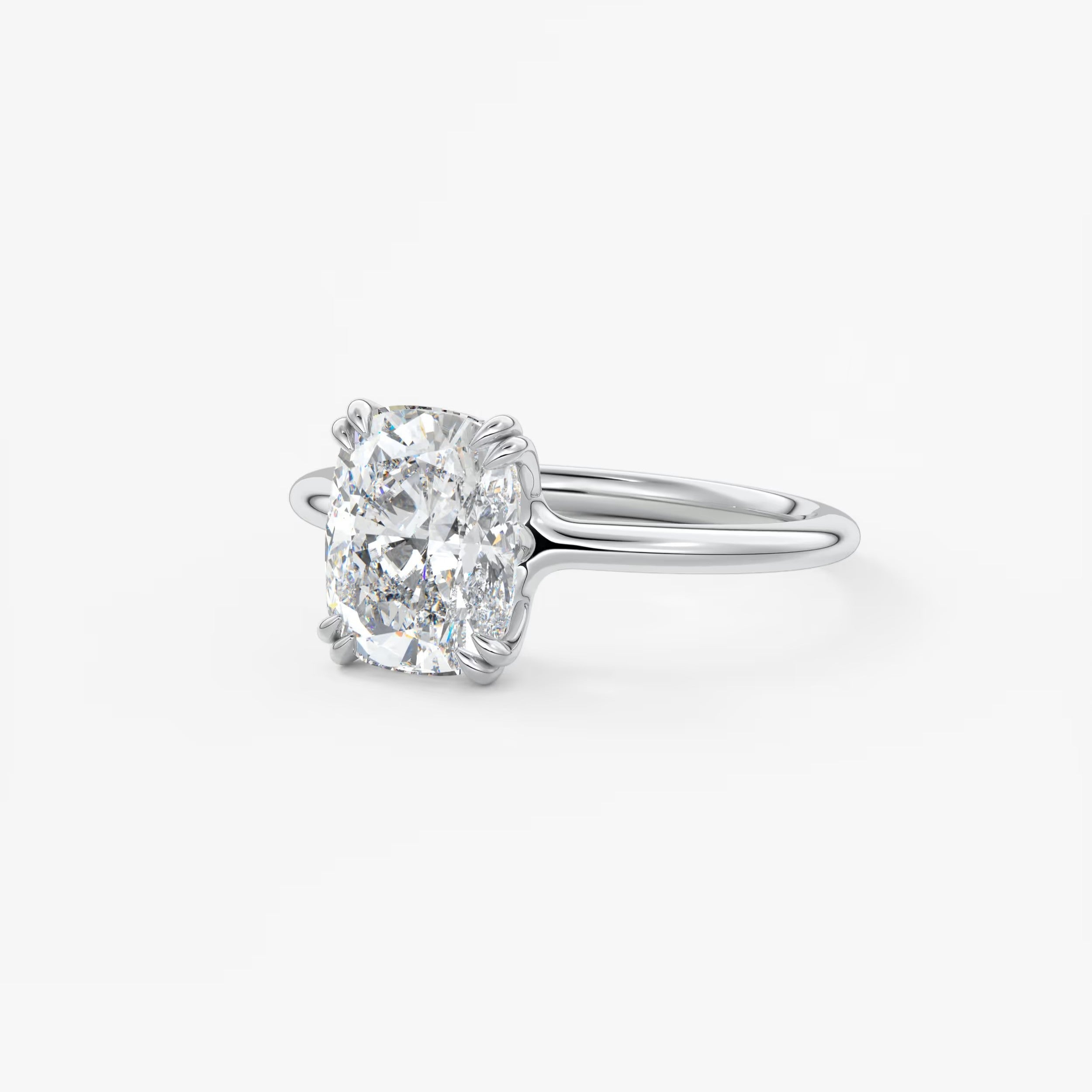 Custom made aura glide elongated cushion solitaire ring – lab diamond or moissanite