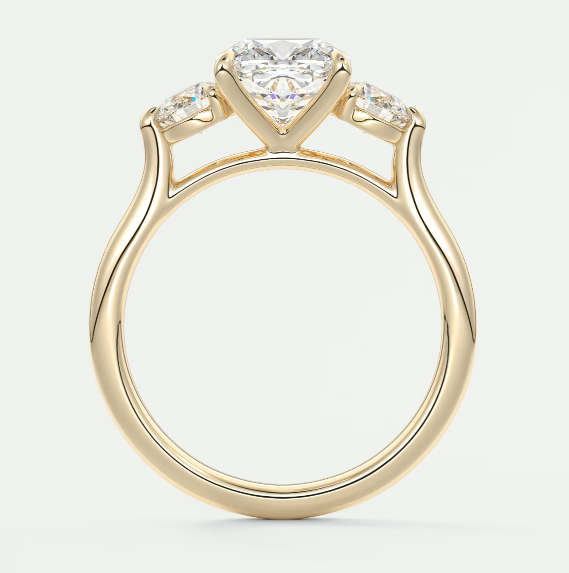 Custom made aveline cushion cathedral three-stone engagement ring | diamond lab