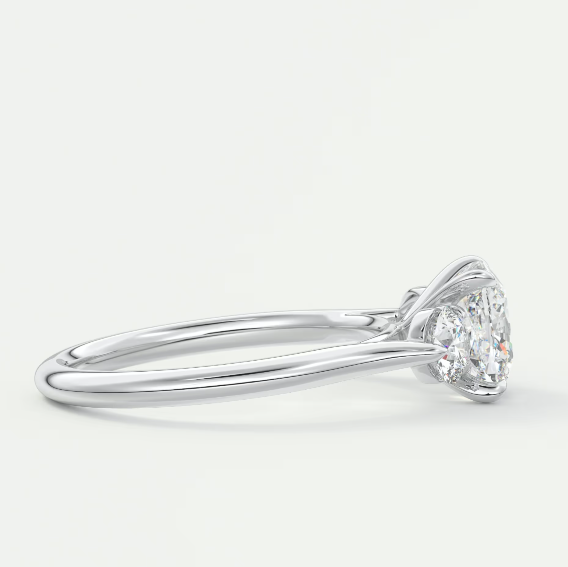Custom made aveline cushion cathedral three-stone engagement ring | diamond lab