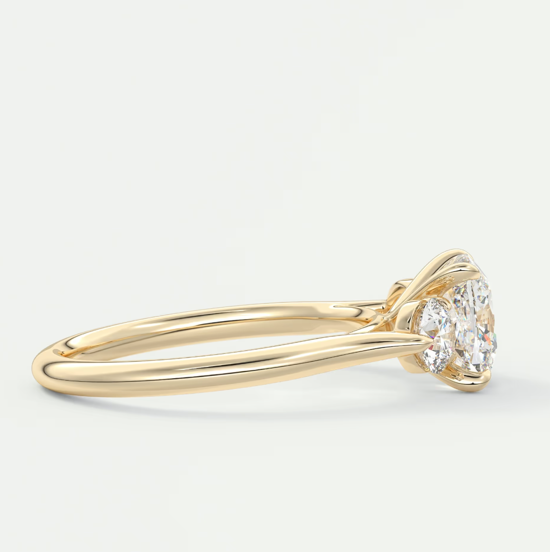 Custom made aveline cushion cathedral three-stone engagement ring | diamond lab