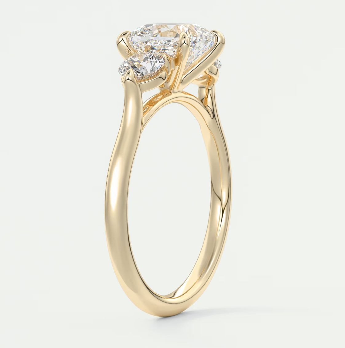 Custom made aveline cushion cathedral three-stone engagement ring | diamond lab