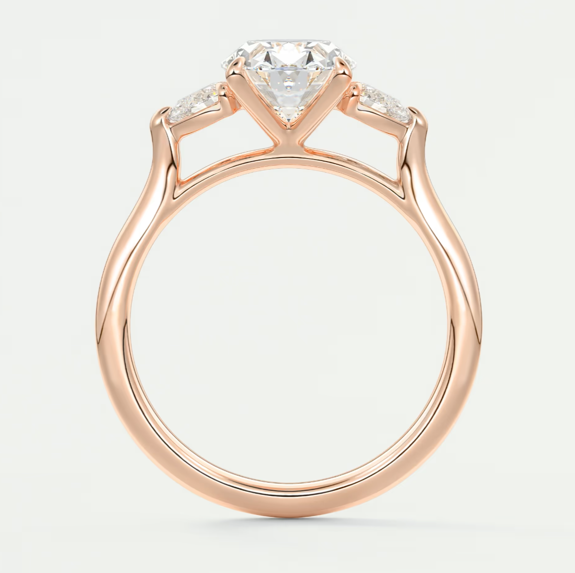 Custom made aveline oval cathedral three-stone engagement ring | diamond lab