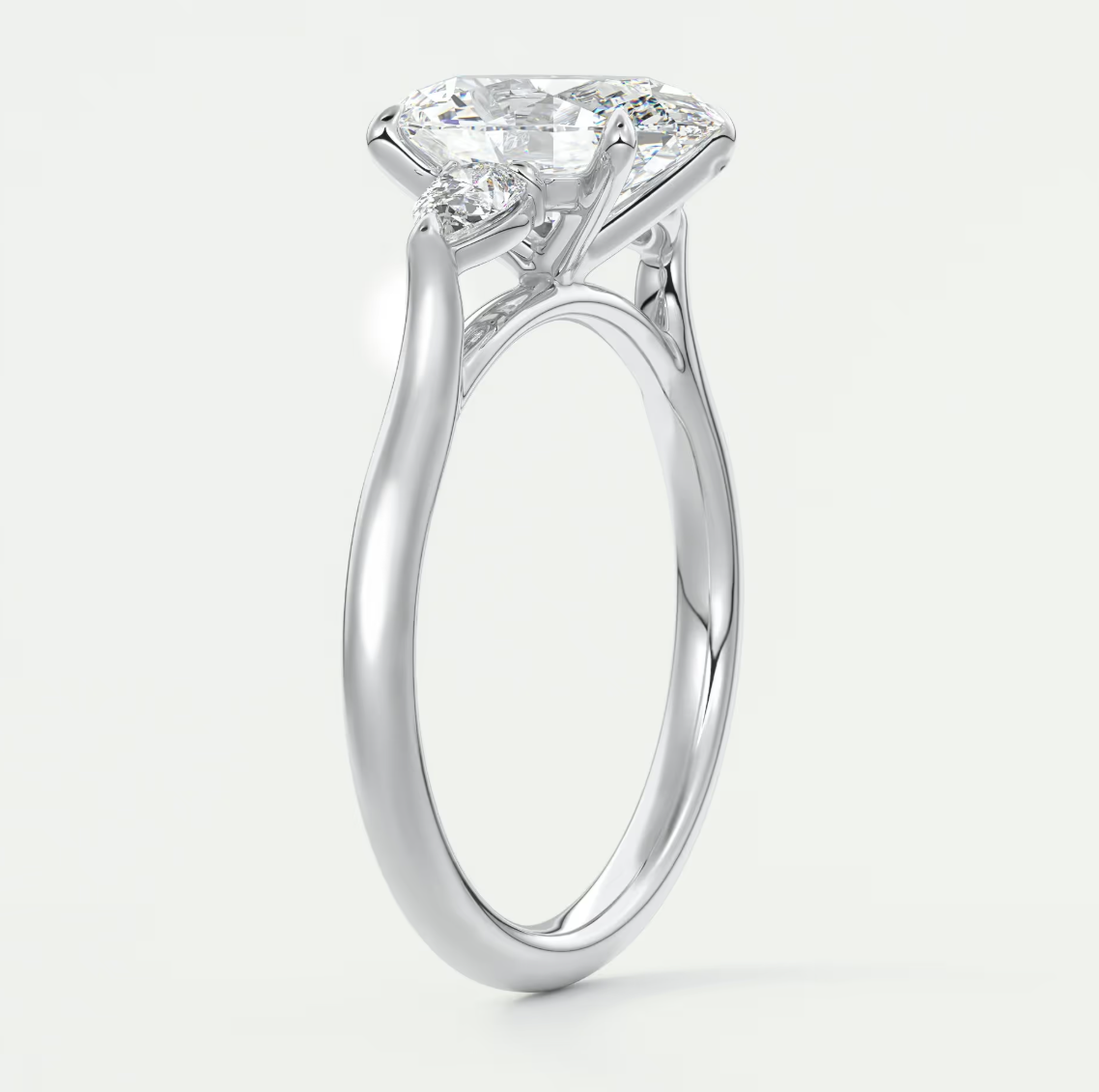 Custom made aveline oval cathedral three-stone engagement ring | diamond lab