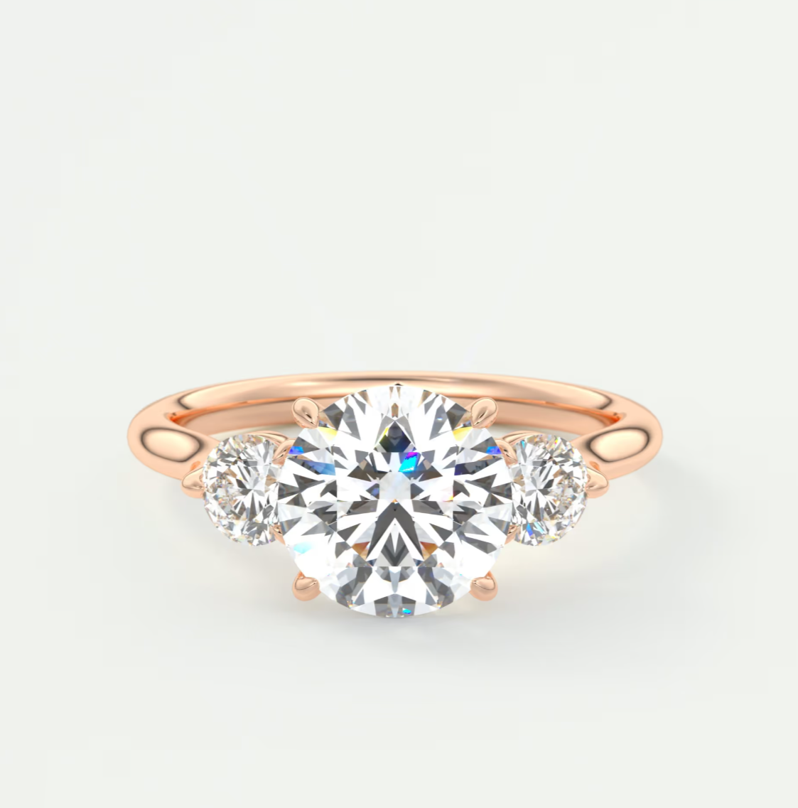 Custom made aveline round cathedral three-stone engagement ring | diamond lab
