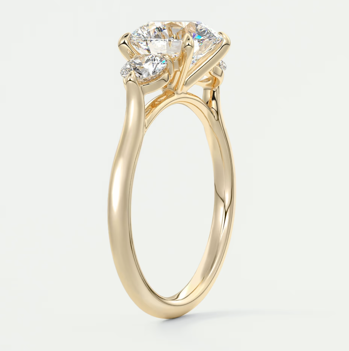 Custom made aveline round cathedral three-stone engagement ring | diamond lab