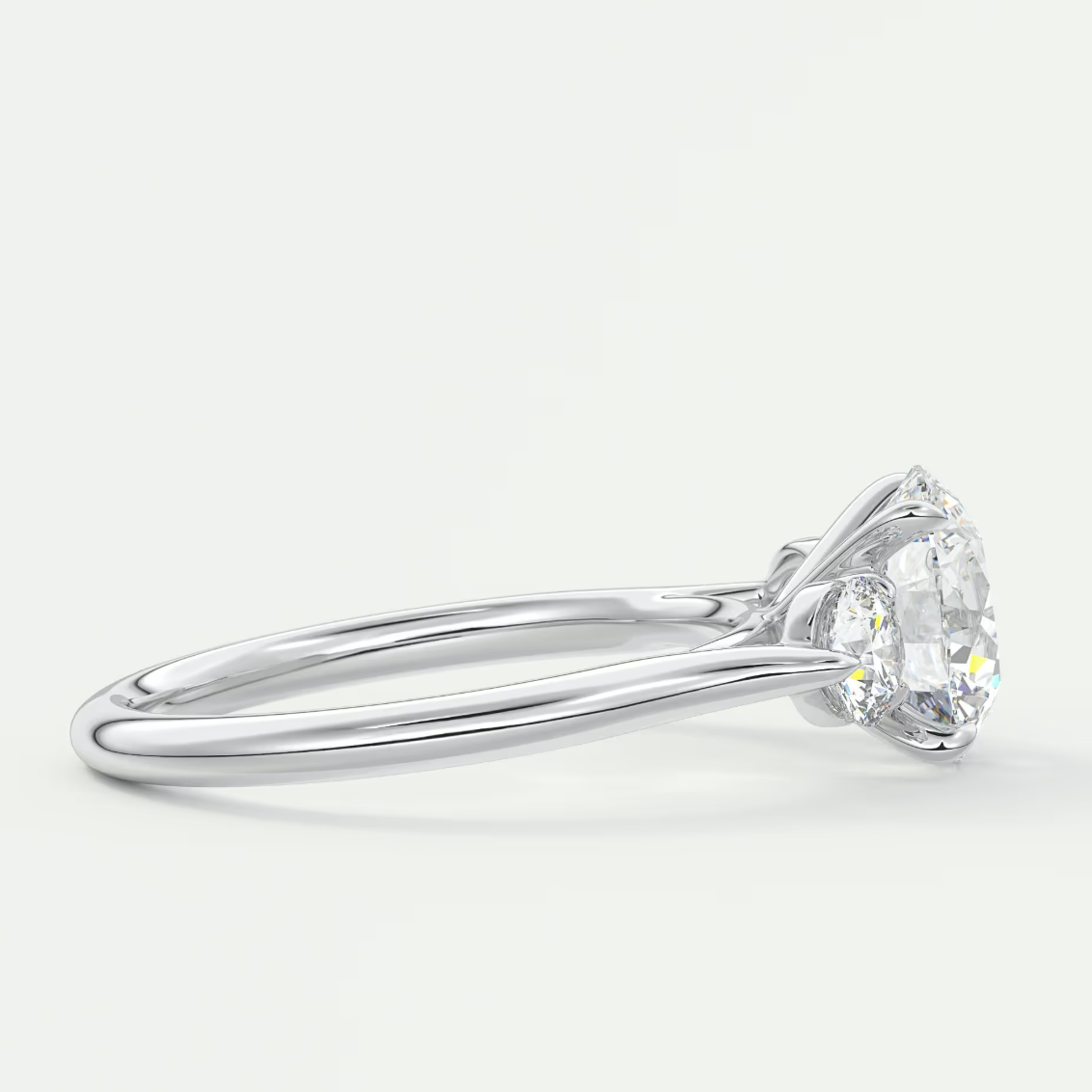 Custom made aveline round cathedral three-stone engagement ring | diamond lab