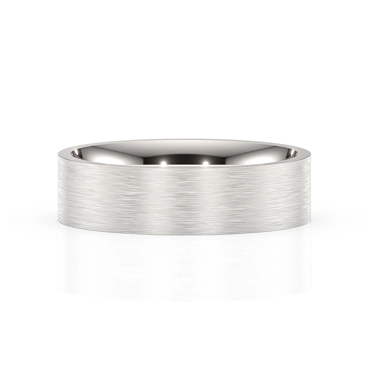 Silver ring with a brushed finish on a white background