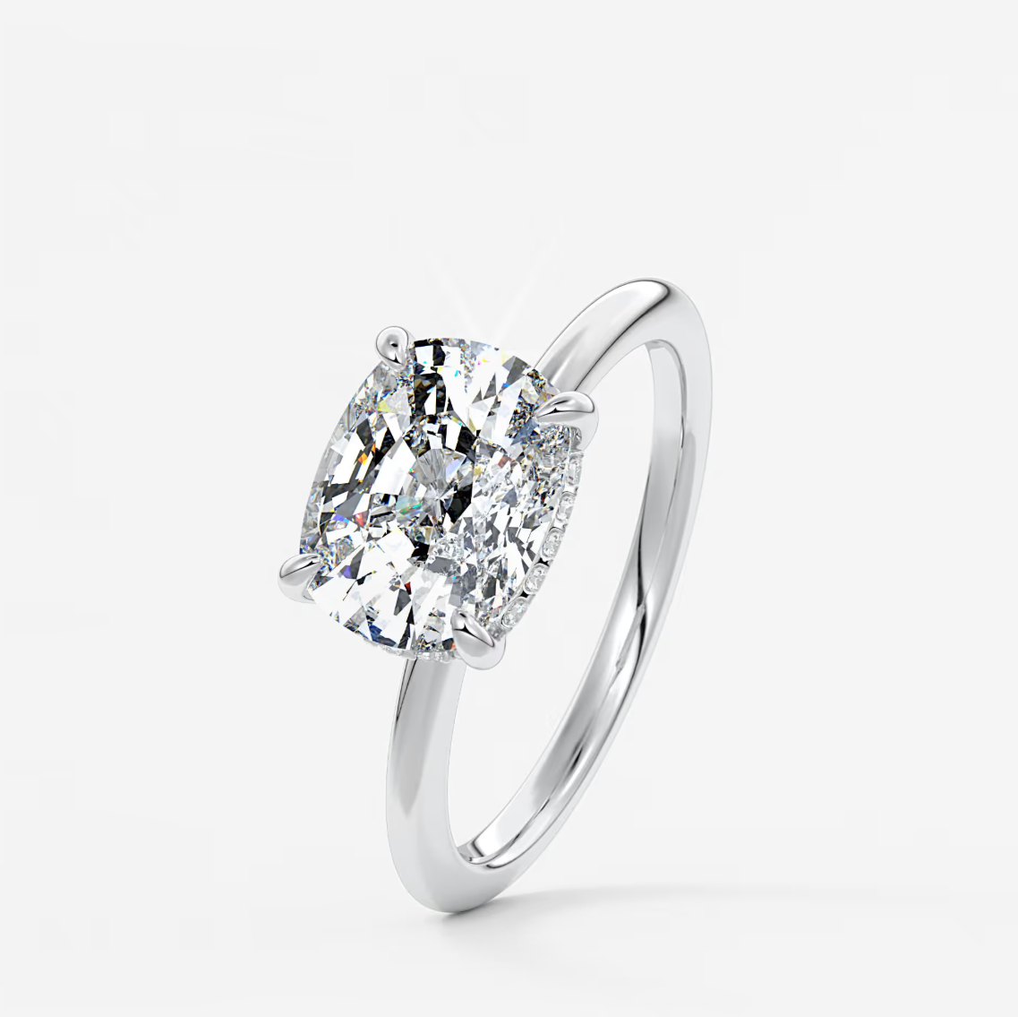 Custom made celestia east-west elongated cushion hidden halo ring | lab diamond & moissanite –