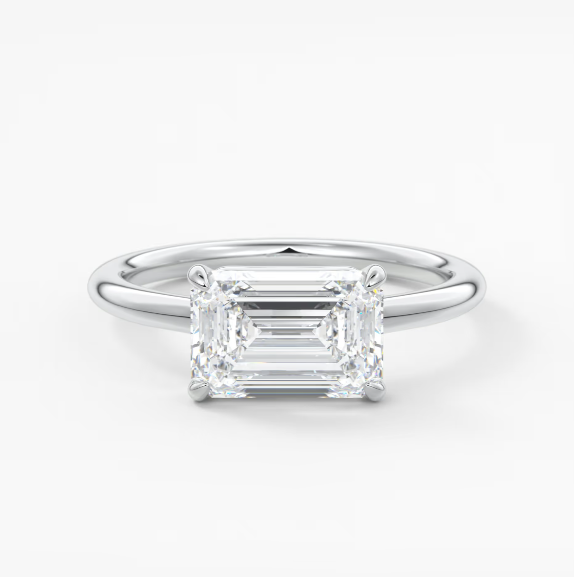 Custom made east-west emerald solitaire engagement ring | lab diamond or moissanite –