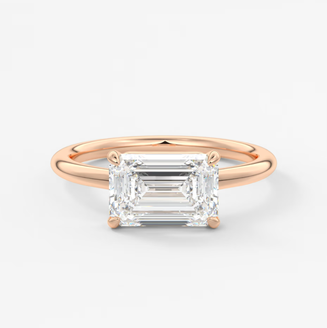 Custom made east-west emerald solitaire engagement ring | lab diamond or moissanite –