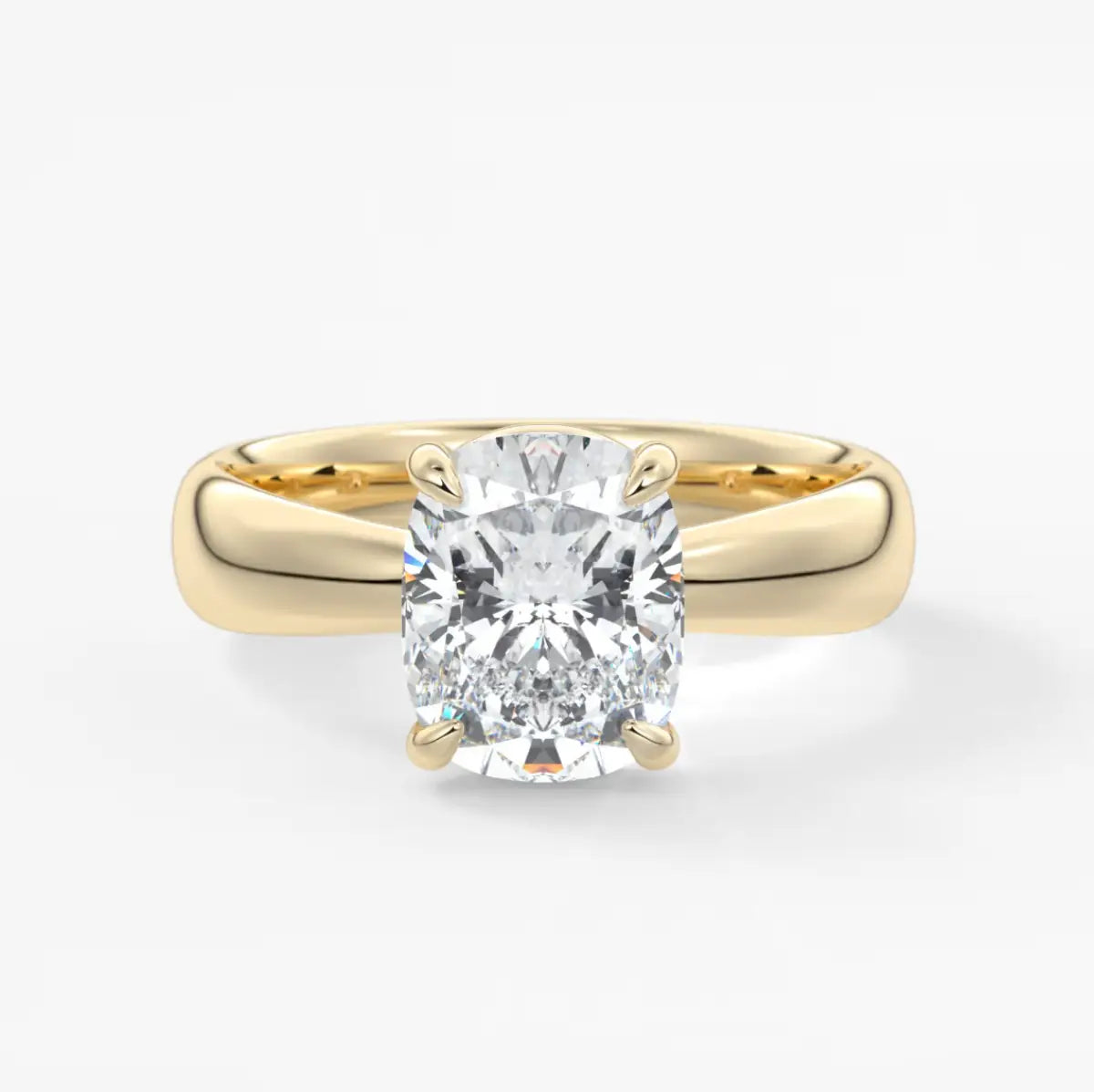 Gold ring with a diamond on a white background