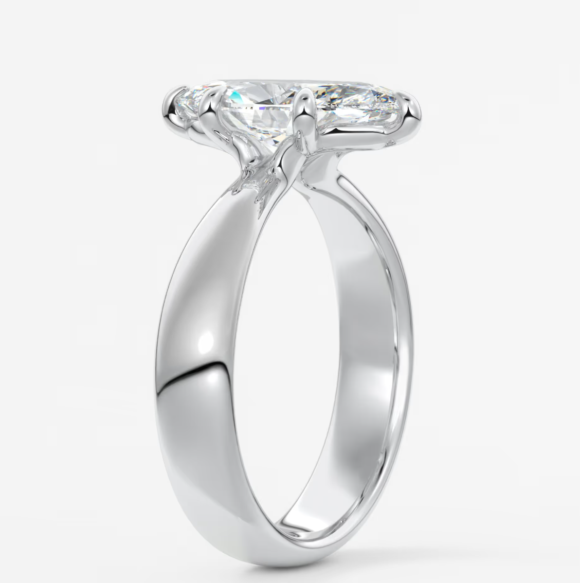 Custom made marquise solitaire engagement ring – sculpted tapered band | diamond lab