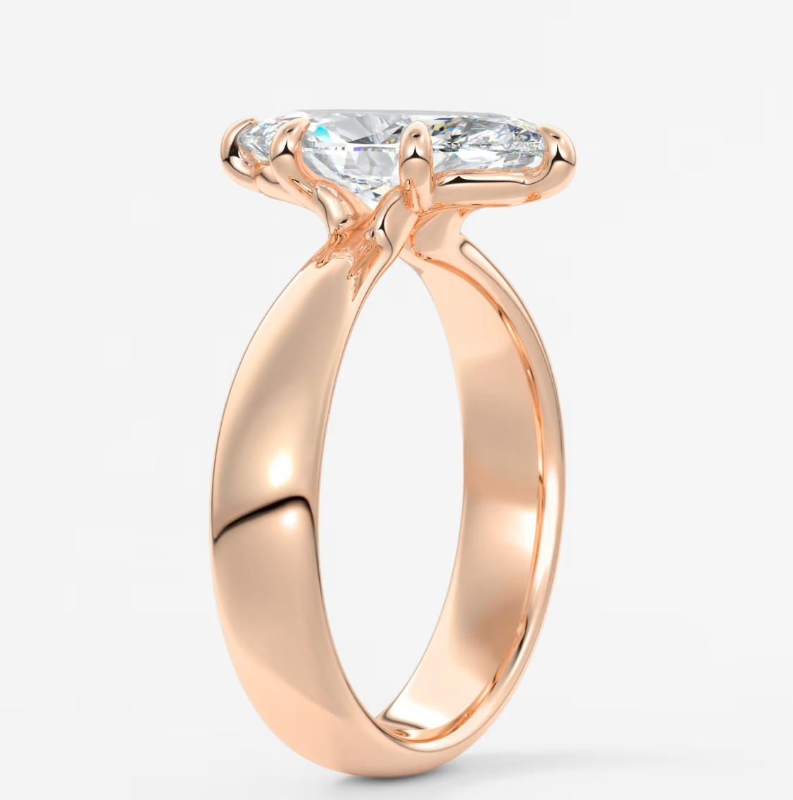 Custom made marquise solitaire engagement ring – sculpted tapered band | diamond lab