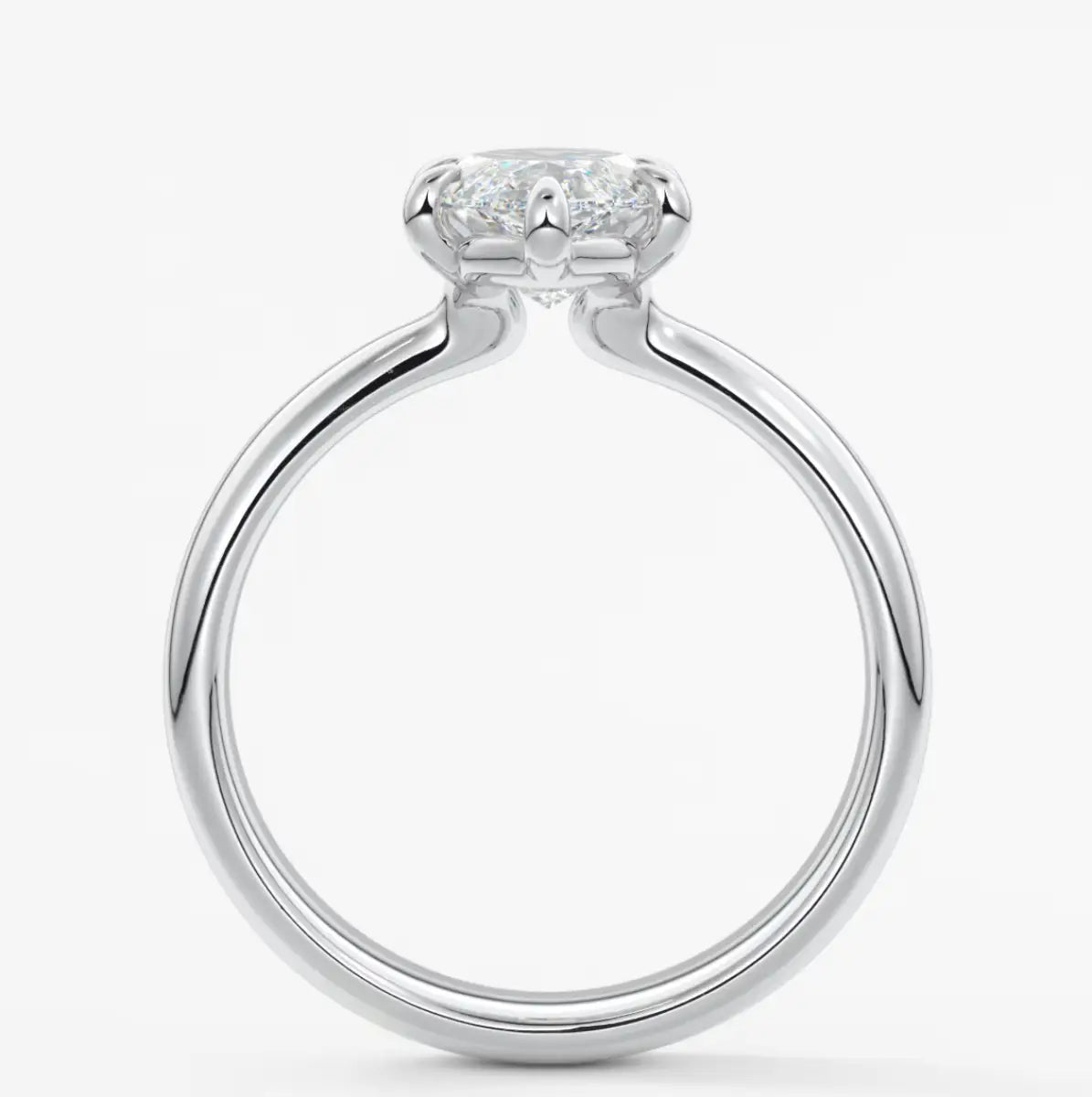 Custom made marquise solitaire engagement ring – sculpted tapered band | diamond lab