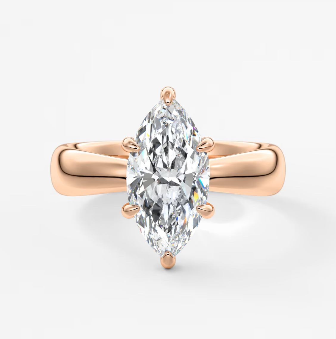 Custom made marquise solitaire engagement ring – sculpted tapered band | diamond lab