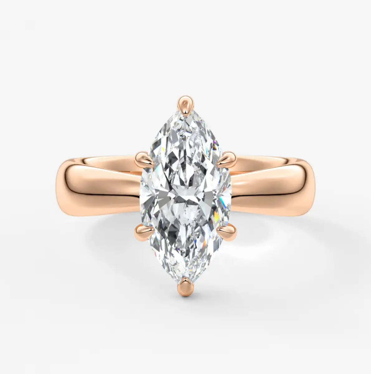 Custom made marquise solitaire engagement ring – sculpted tapered band | diamond lab