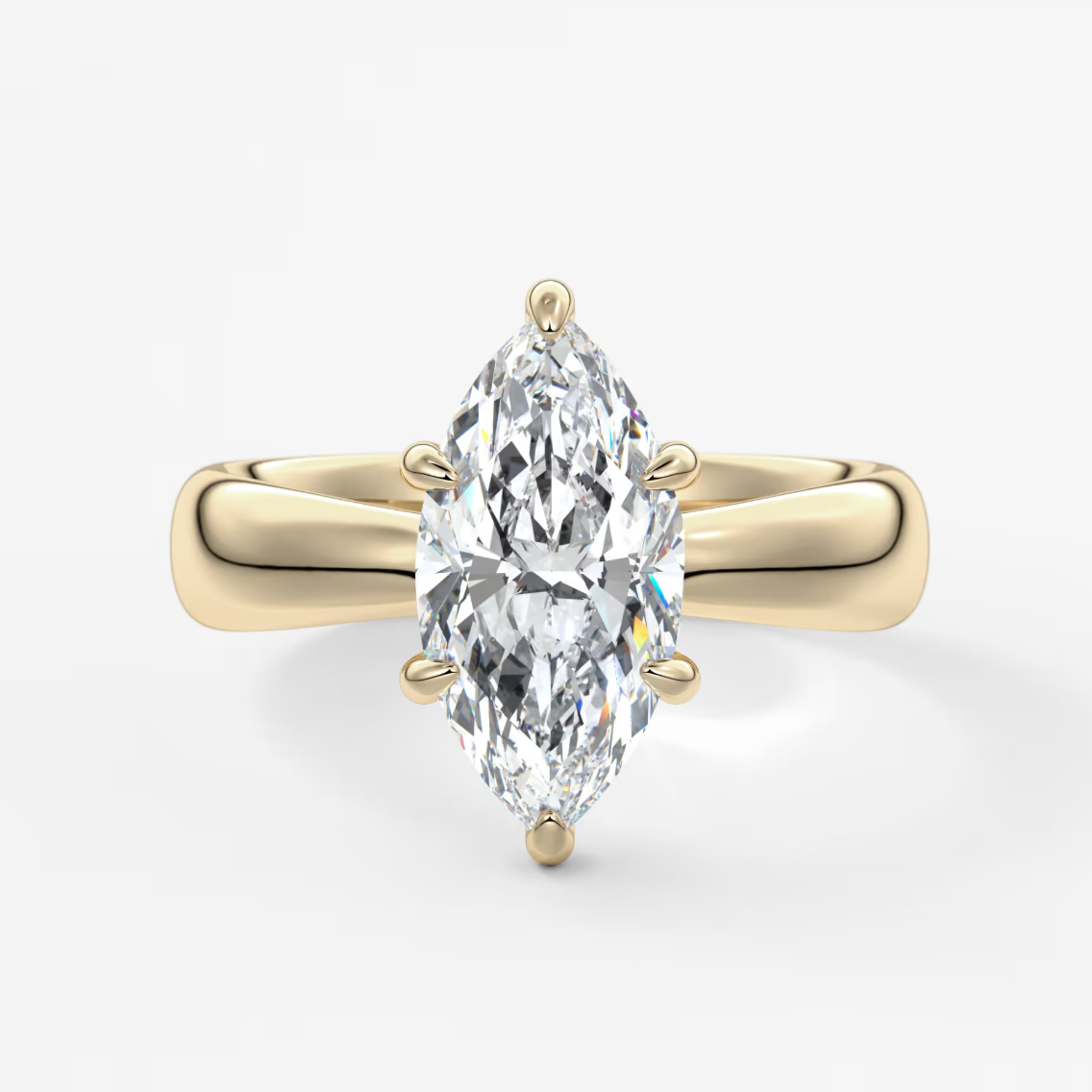 Custom made marquise solitaire engagement ring – sculpted tapered band | diamond lab