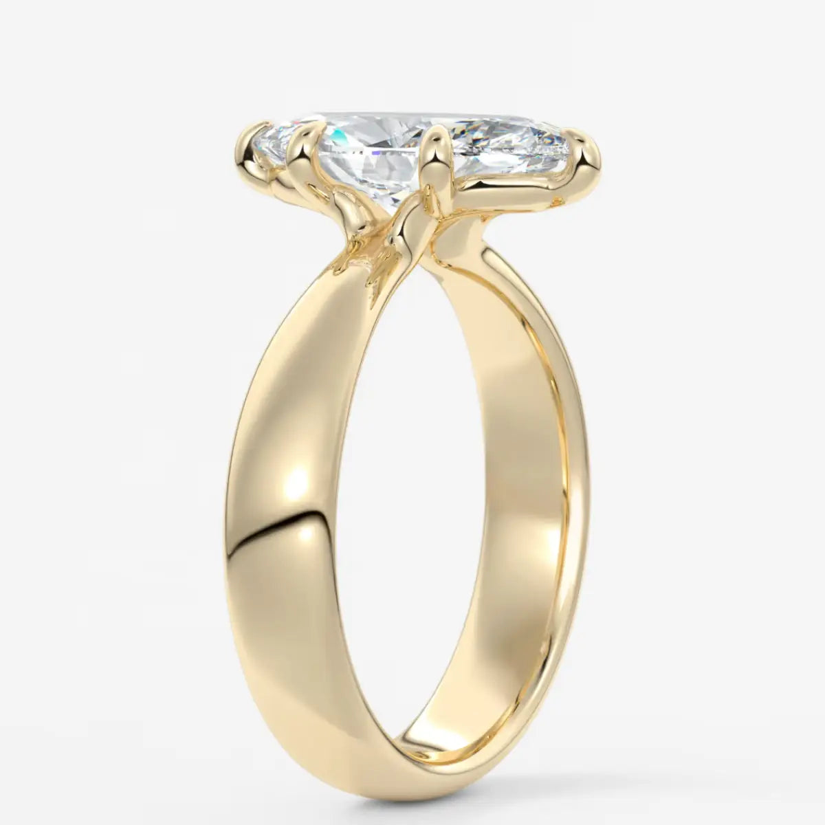 Custom made marquise solitaire engagement ring – sculpted tapered band | diamond lab