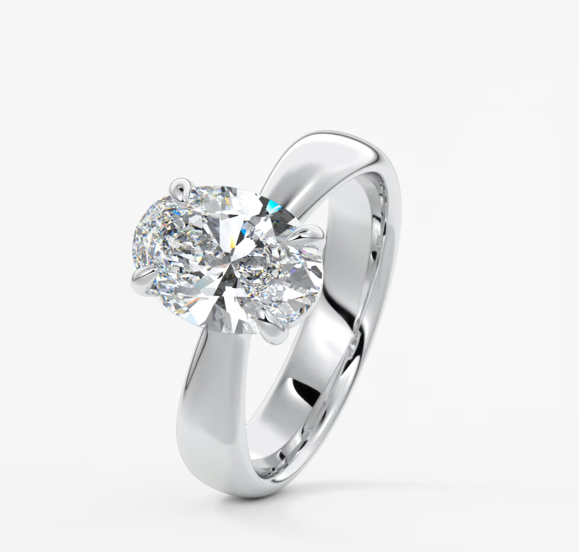 Custom made tapered oval solitaire engagement ring | lab diamond or moissanite