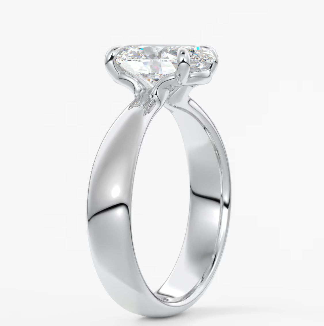 Custom made tapered oval solitaire engagement ring | lab diamond or moissanite