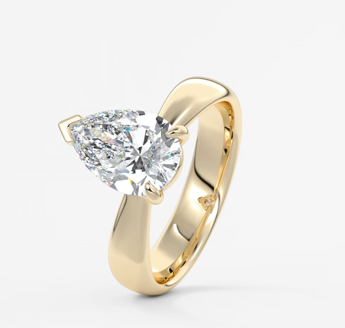 Custom made pear solitaire engagement ring – tapered band modern design | diamond lab