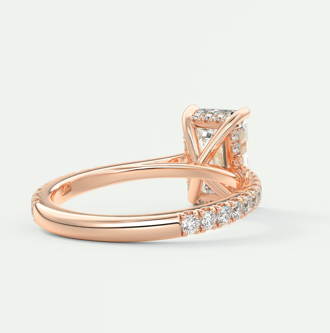 Custom made juliette emerald hidden halo cathedral engagement ring | diamond lab