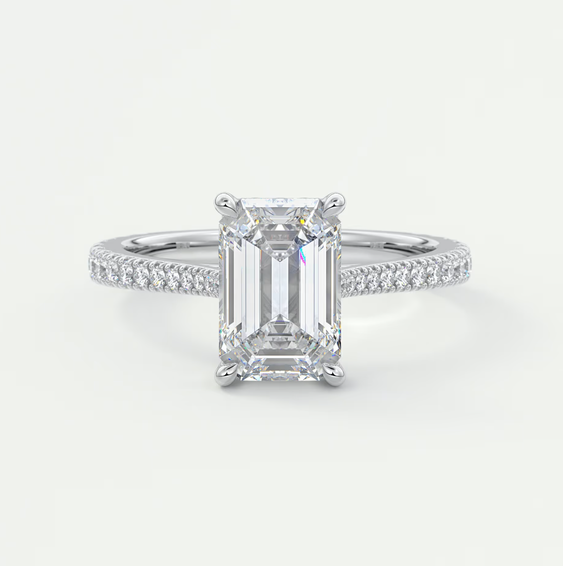 Custom made juliette emerald hidden halo cathedral engagement ring | diamond lab