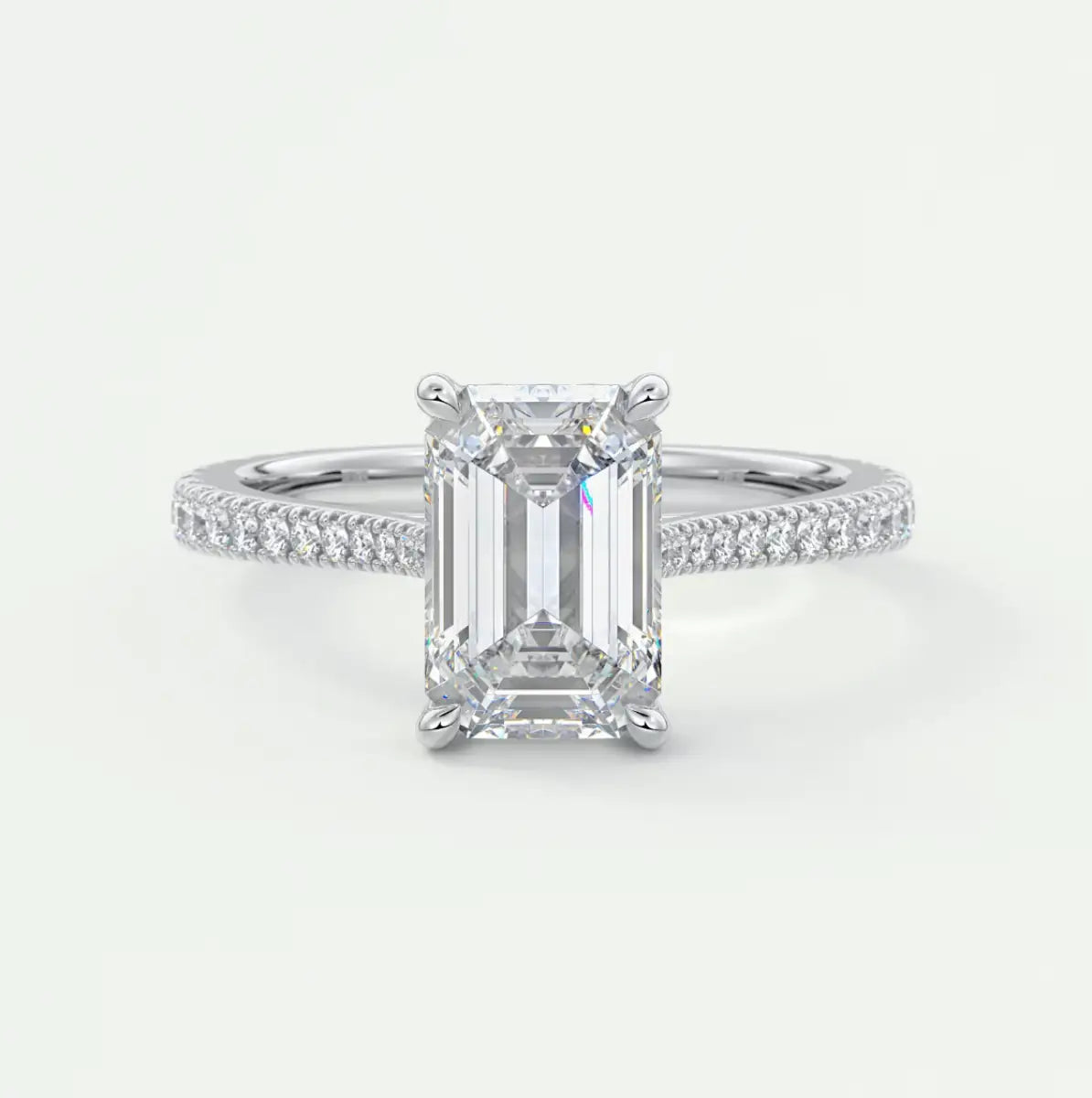 Custom made juliette emerald hidden halo cathedral engagement ring | diamond lab