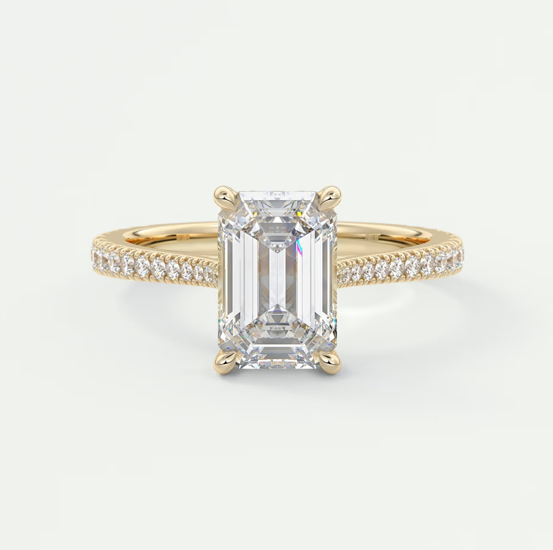 Custom made juliette emerald hidden halo cathedral engagement ring | diamond lab