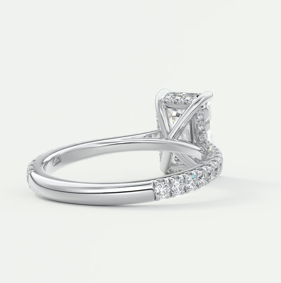 Custom made juliette emerald hidden halo cathedral engagement ring | diamond lab