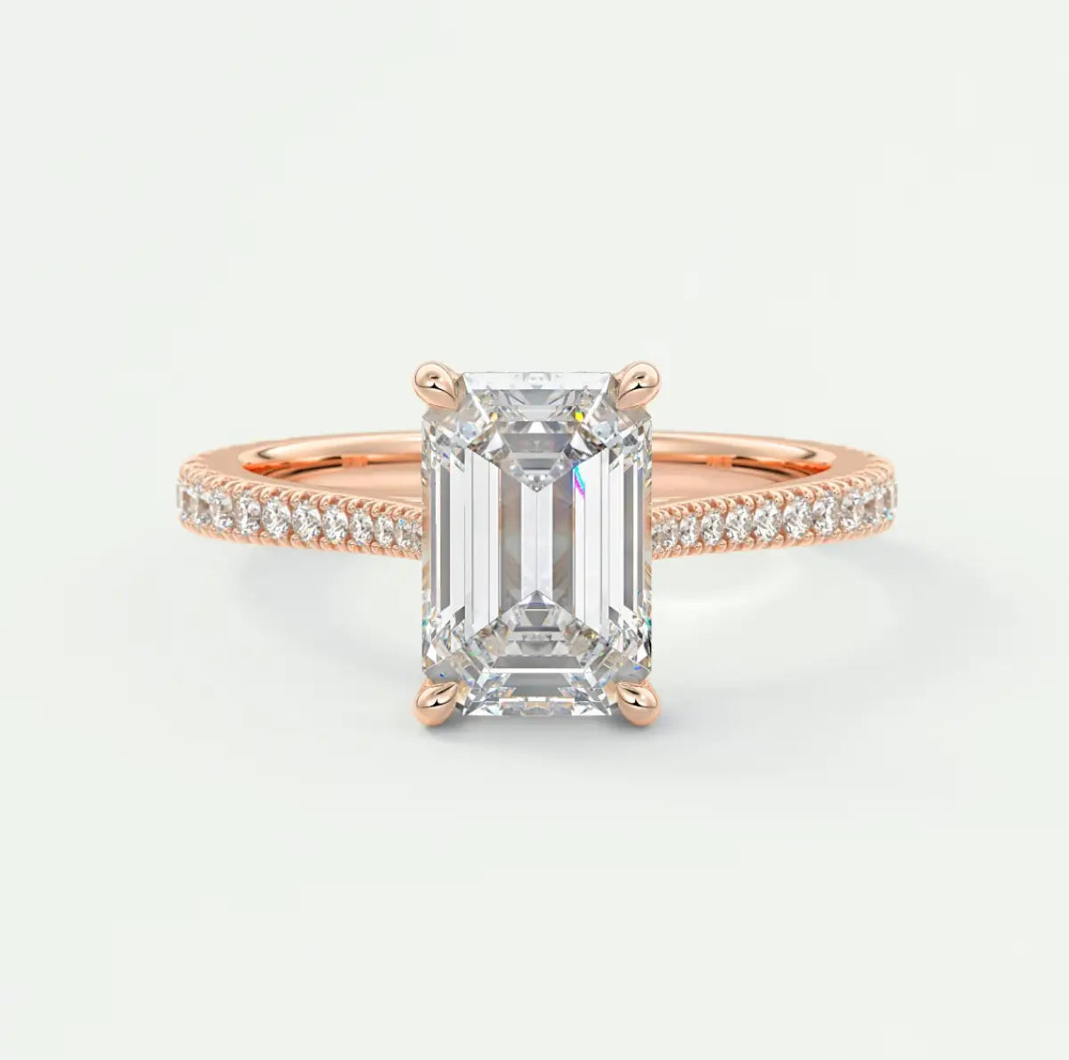 Custom made juliette emerald hidden halo cathedral engagement ring | diamond lab