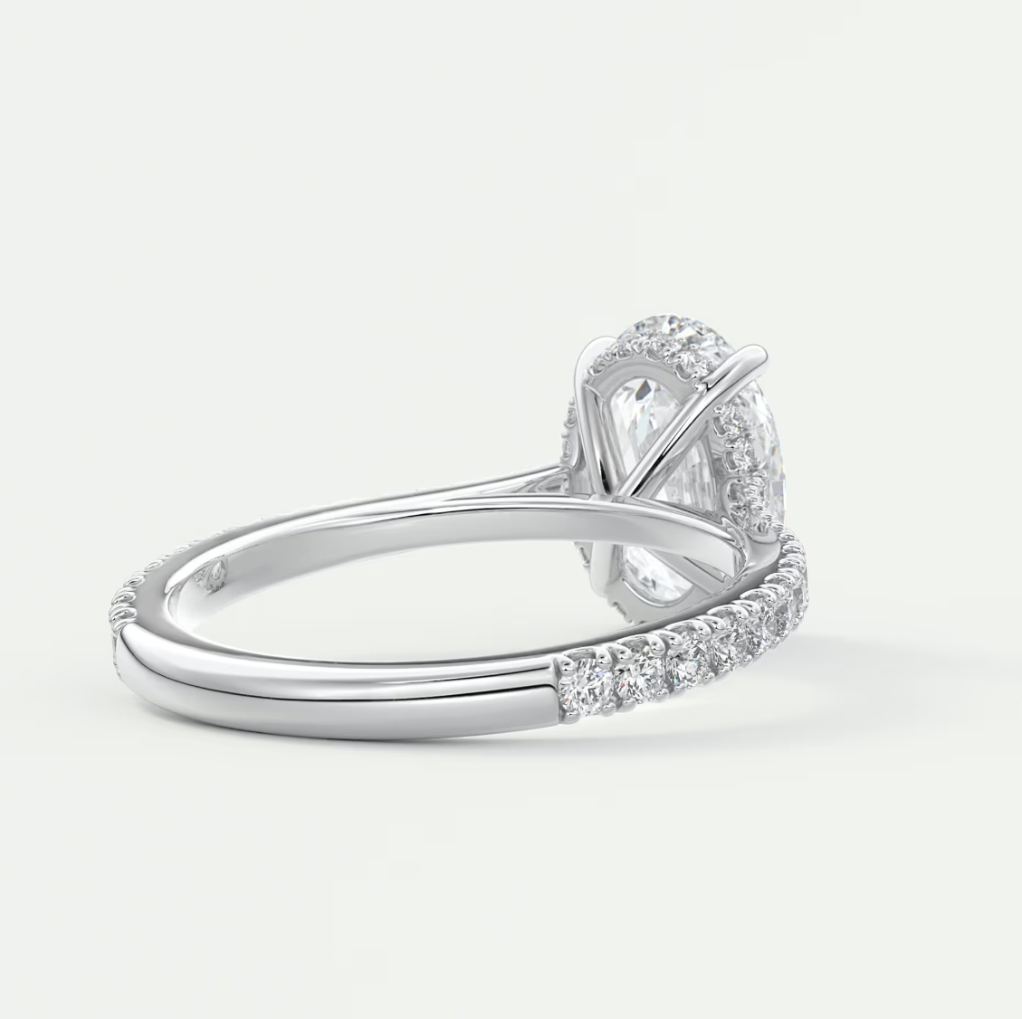 Custom made juliette oval hidden halo cathedral engagement ring | diamond lab