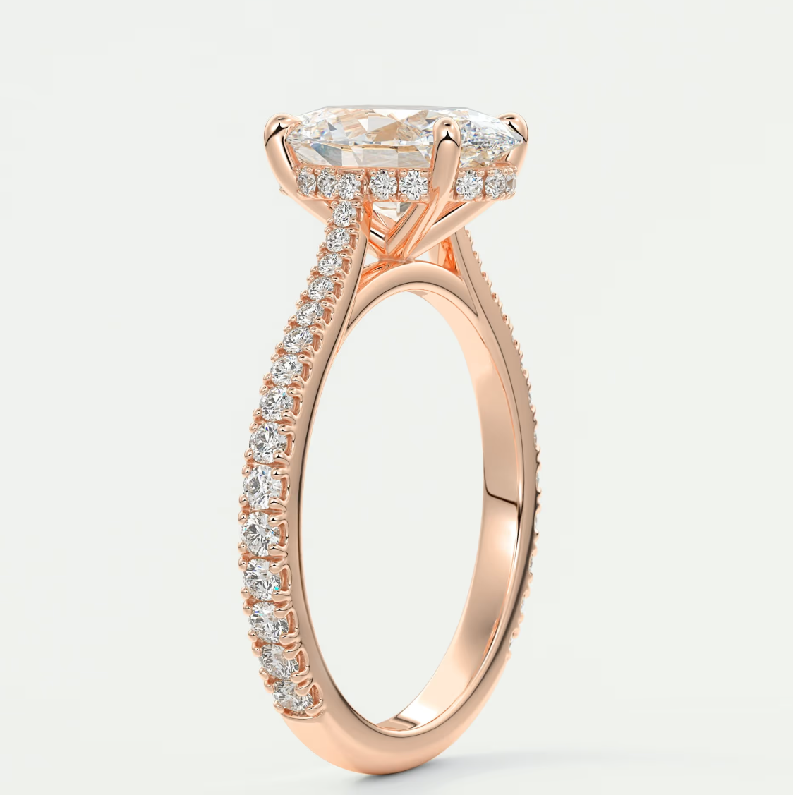 Custom made juliette oval hidden halo cathedral engagement ring | diamond lab