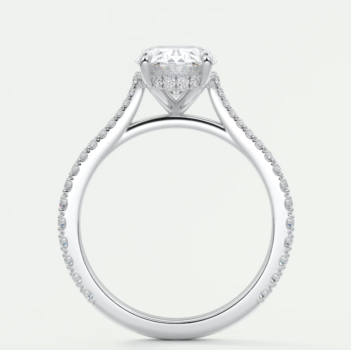 Custom made juliette oval hidden halo cathedral engagement ring | diamond lab