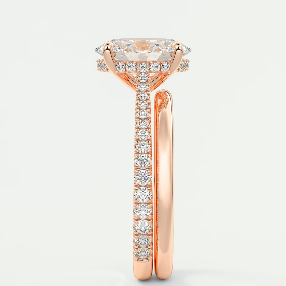 Custom made juliette oval hidden halo cathedral engagement ring | diamond lab